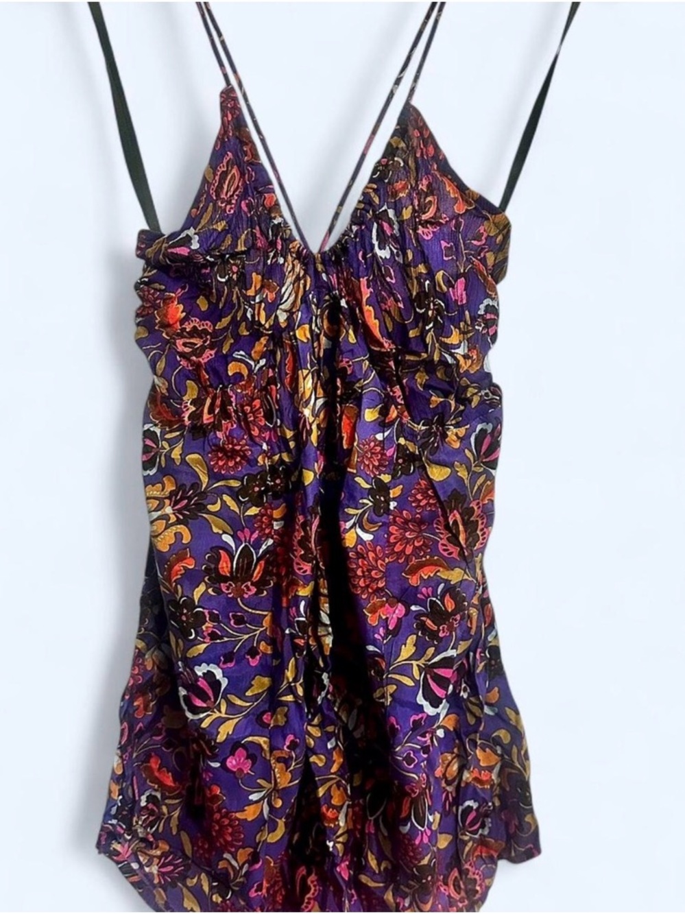 Free People Purple Floral Satin Cami with Multicolor Print